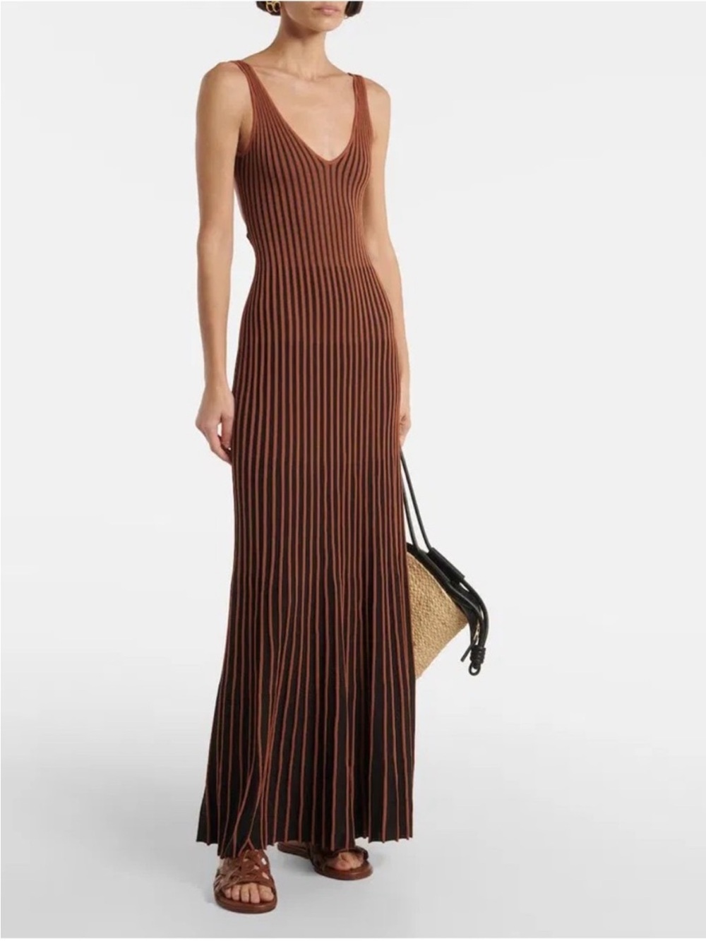 Staud Sleeveless Ribbed Maxi Dress in Brown
